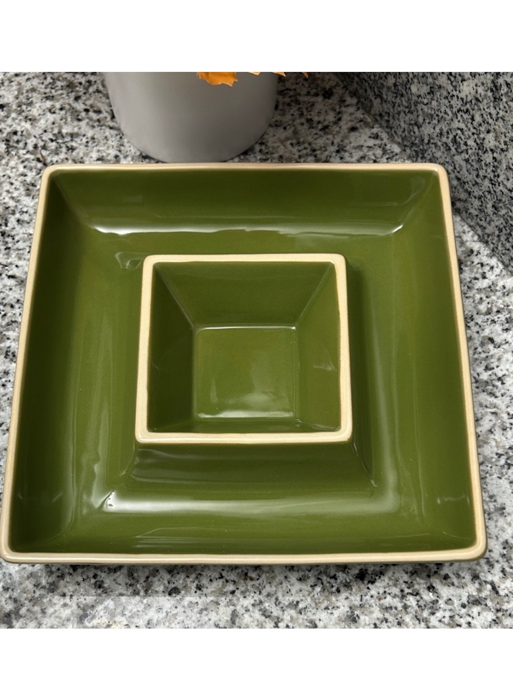 At Home Urban Entertainer Olive Green Square Ceramic Serving Bowl